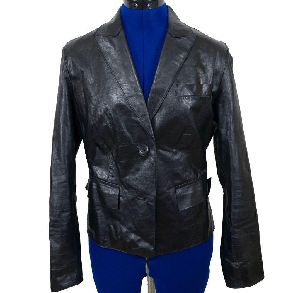 Hugo Buscati Collection 100% Leather Black Leather Jacket Size 8 ($105)
